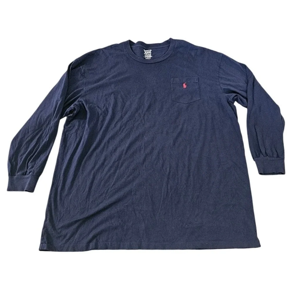 Polo Ralph Lauren Mens 3XLT Navy Blue Long Sleeve Pocket T-Shirt Red Pony Cotton